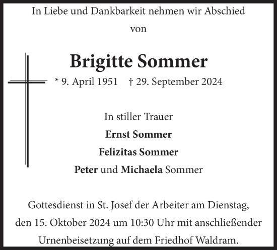Traueranzeige von Brigitte Sommer von merkurtz