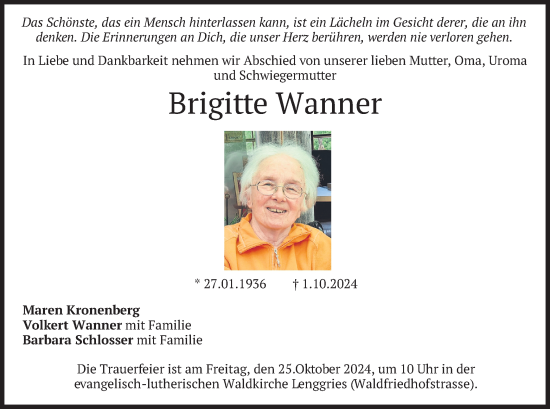 Traueranzeige von Brigitte Wanner von merkurtz