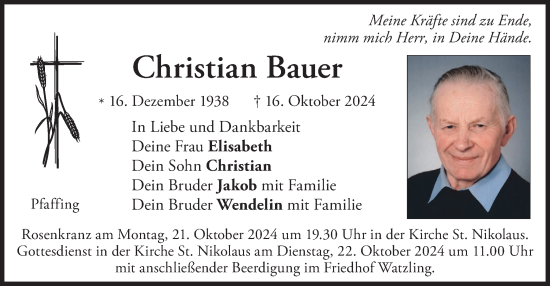 Traueranzeige von Christian Bauer von merkurtz