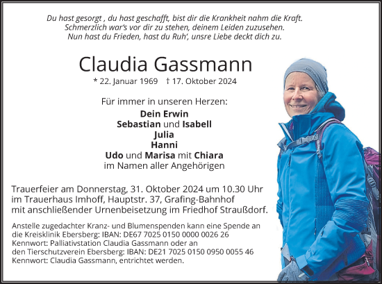 Traueranzeige von Claudia Gassmann von merkurtz