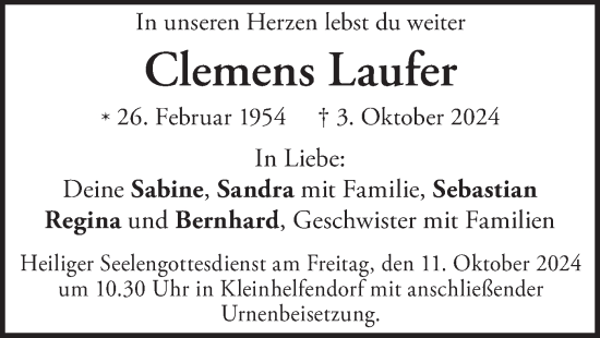 Traueranzeige von Clemens Laufer von merkurtz