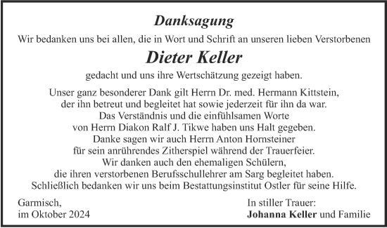 Traueranzeige von Dieter Keller von merkurtz