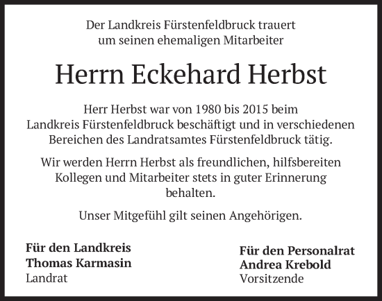 Traueranzeige von Eckehard Herbst von merkurtz