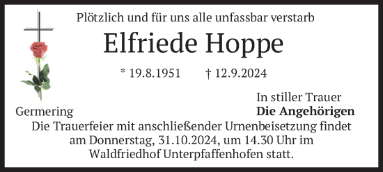 Traueranzeige von Elfriede Hoppe von merkurtz