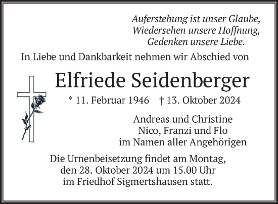 Traueranzeige von Elfriede Seidenberger von merkurtz