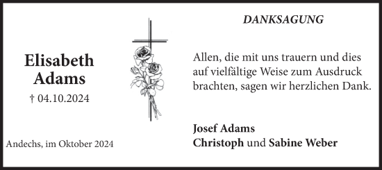 Traueranzeige von Elisabeth Adams von merkurtz
