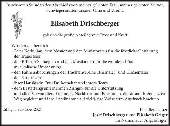 Traueranzeige von Elisabeth Drischberger von merkurtz