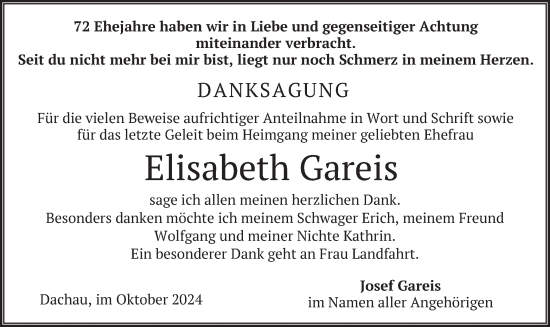 Traueranzeige von Elisabeth Gareis von merkurtz