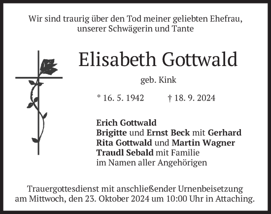 Traueranzeige von Elisabeth Gottwald von merkurtz