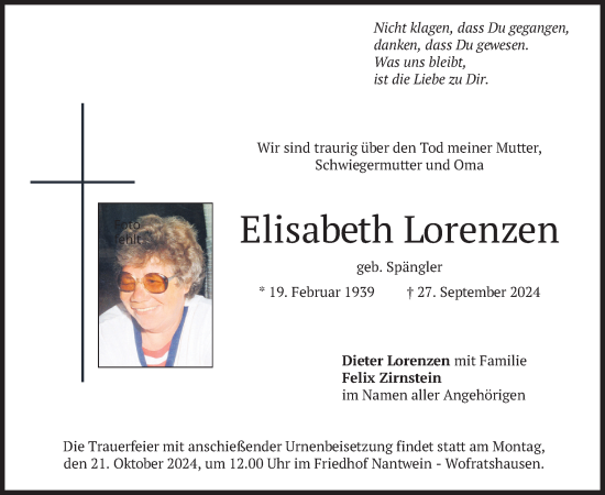 Traueranzeige von Elisabeth Lorenzen von merkurtz