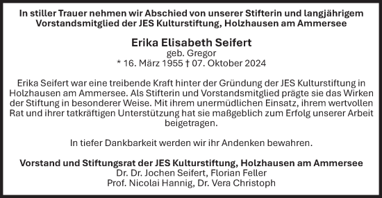 Traueranzeige von Erika Elisabeth Seifert von merkurtz