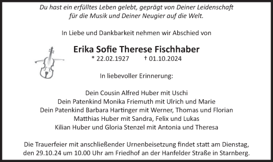 Traueranzeige von Erika Sofie Therese Fischhaber von merkurtz