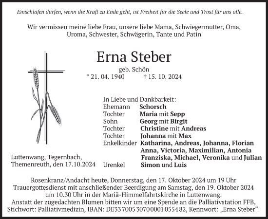 Traueranzeige von Erna Steber von merkurtz