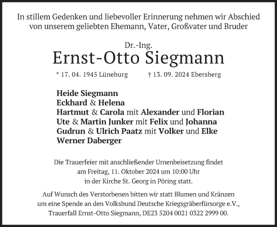 Traueranzeige von Ernst-Otto Siegmann von merkurtz