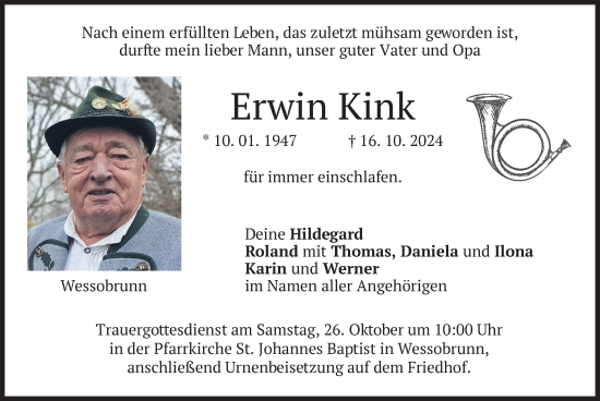 Traueranzeige von Erwin Kink von merkurtz