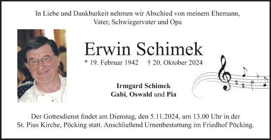 Traueranzeige von Erwin Schimek von merkurtz
