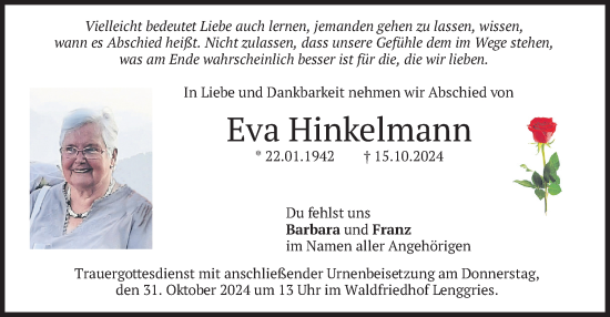 Traueranzeige von Eva Hinkelmann von merkurtz