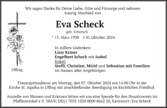 Traueranzeige von Eva Scheck von merkurtz