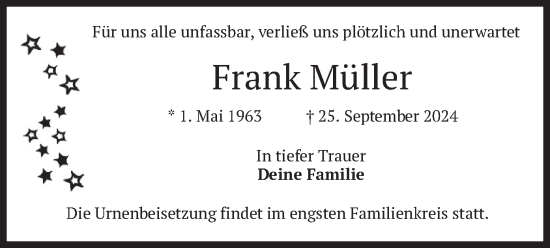 Traueranzeige von Frank Müller von merkurtz