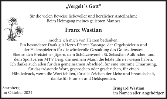 Traueranzeige von Franz Wastian von merkurtz