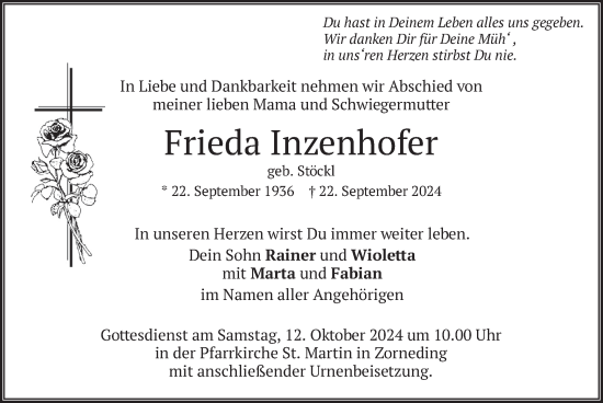 Traueranzeige von Frieda Inzenhofer von merkurtz