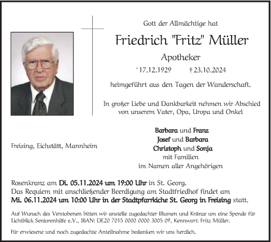 Traueranzeige von Friedrich Müller von merkurtz