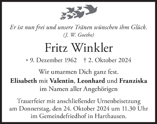 Traueranzeige von Fritz Winkler von merkurtz