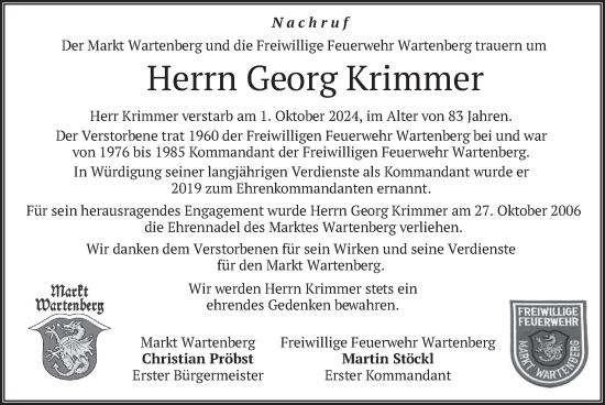 Traueranzeige von Georg Krimmer von merkurtz