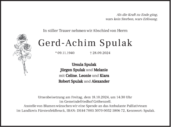 Traueranzeige von Gerd-Achim Spulak von merkurtz