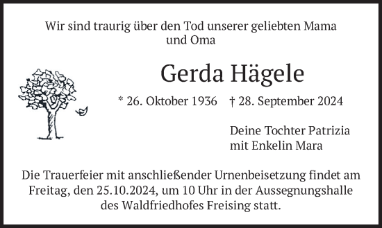 Traueranzeige von Gerda Hägele von merkurtz