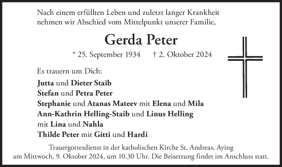 Traueranzeige von Gerda Peter von merkurtz