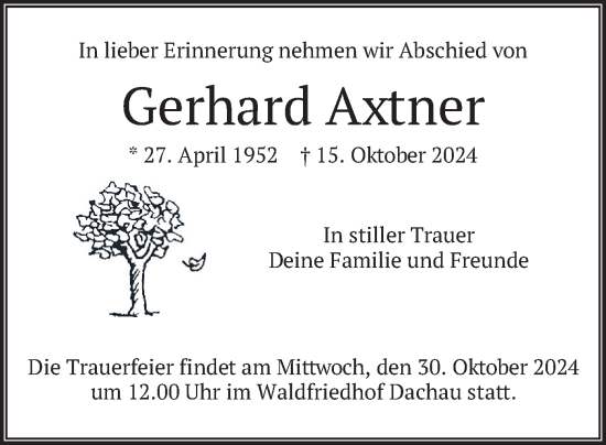 Traueranzeige von Gerhard Axtner von merkurtz