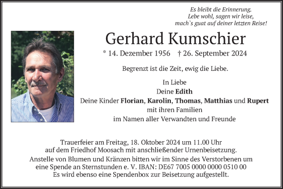 Traueranzeige von Gerhard Kumschier von merkurtz