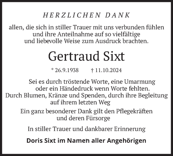 Traueranzeige von Gertraud Sixt von merkurtz