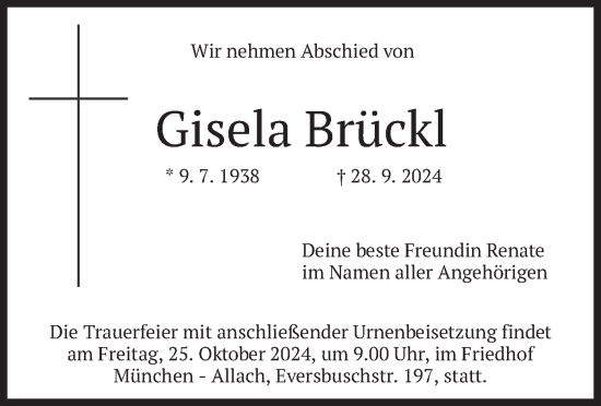 Traueranzeige von Gisela Brückl von merkurtz