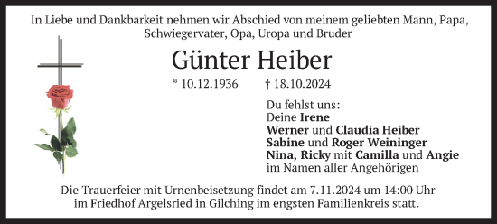 Traueranzeige von Günter Heiber von merkurtz