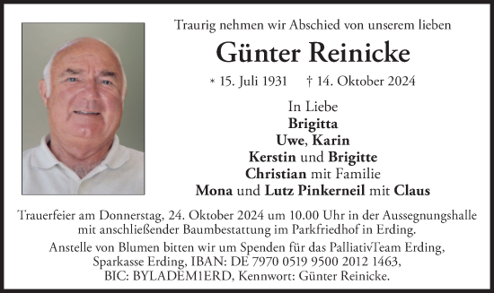 Traueranzeige von Günter Reinicke von merkurtz