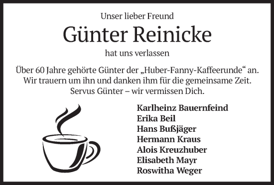 Traueranzeige von Günter Reinicke von merkurtz