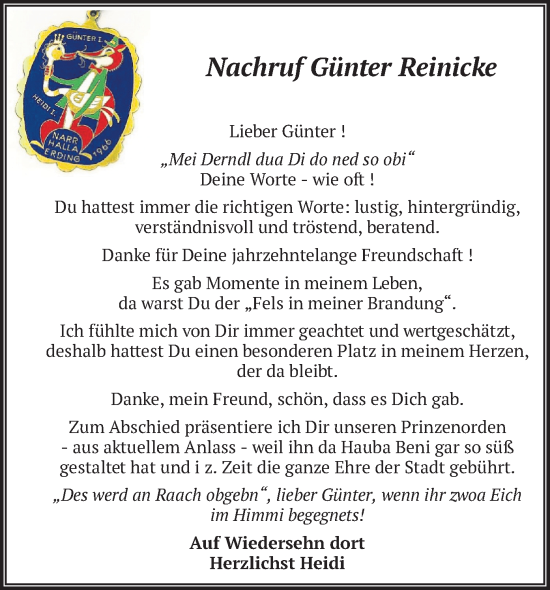 Traueranzeige von Günter Reinicke von merkurtz