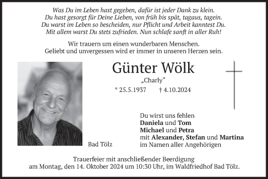 Traueranzeige von Günter Wölk von merkurtz