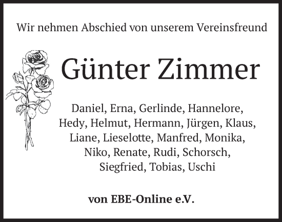 Traueranzeige von Günter Zimmer von merkurtz