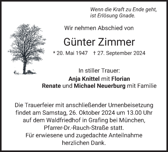 Traueranzeige von Günter Zimmer von merkurtz