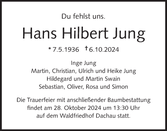 Traueranzeige von Hans Hilbert Jung von merkurtz