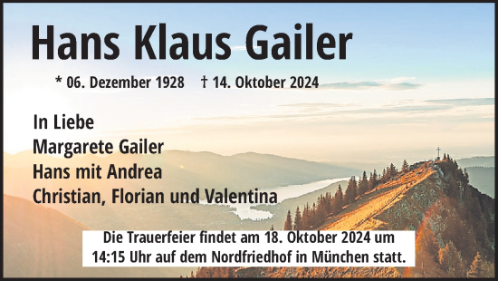 Traueranzeige von Hans Klaus Gailer von merkurtz