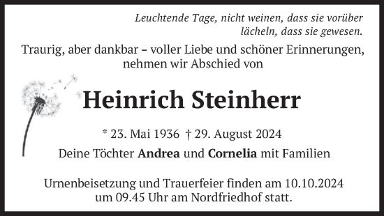 Traueranzeige von Heinrich Steinherr von merkurtz