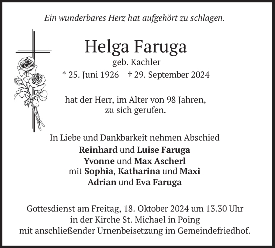 Traueranzeige von Helga Faruga von merkurtz