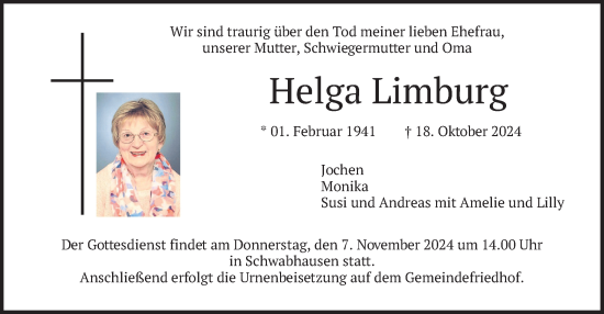 Traueranzeige von Helga Limburg von merkurtz