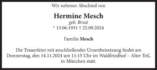 Traueranzeige von Hermine Mesch von merkurtz