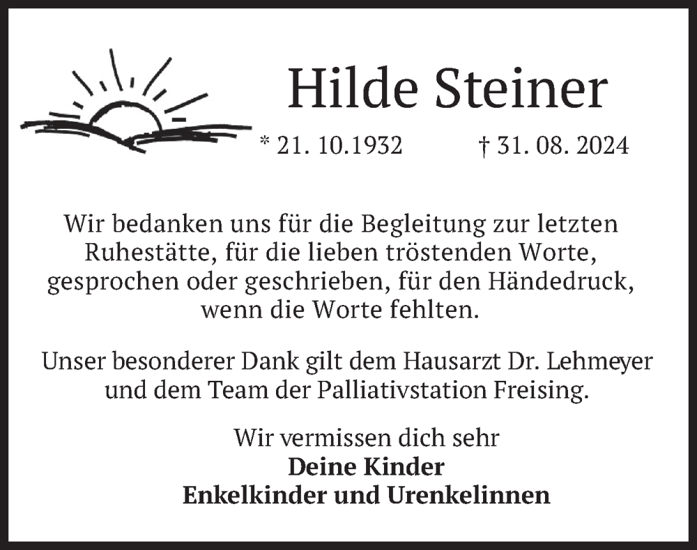  Traueranzeige für Hilde Steiner vom 05.10.2024 aus merkurtz
