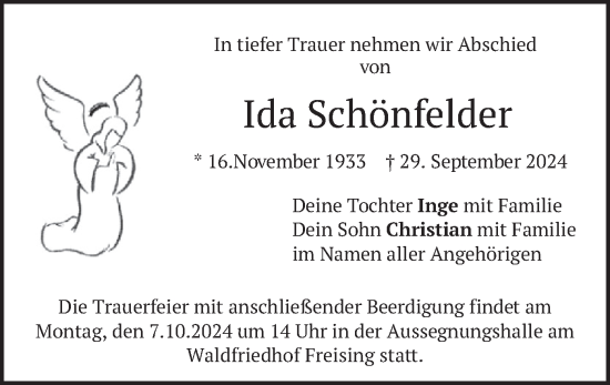 Traueranzeige von Ida Schönfelder von merkurtz